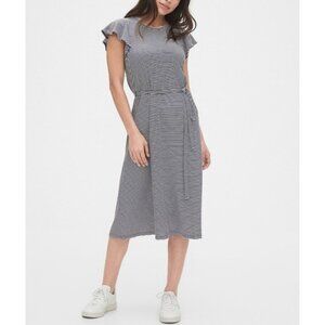 Gap Flutter Sleeve Midi Dress Navy Stripe Preppy Classiccore Knit Tie Medium